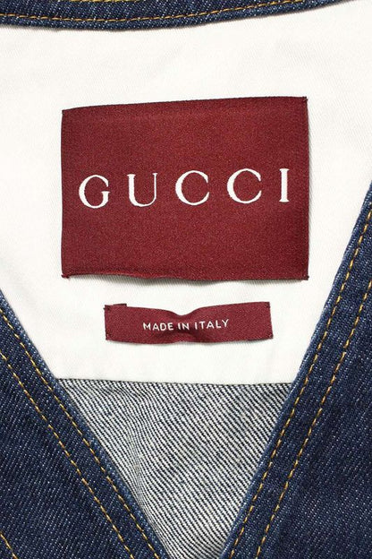 Gucci 25SS 811612 Xdc6v Rose Embroidered Collarless Cabas All Denim Jacket Men