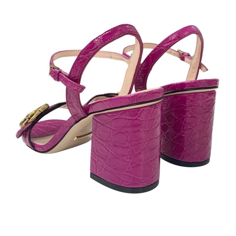 Gucci Double G Sandals Shoes Leather Purple Gold Ggmarmont Strap