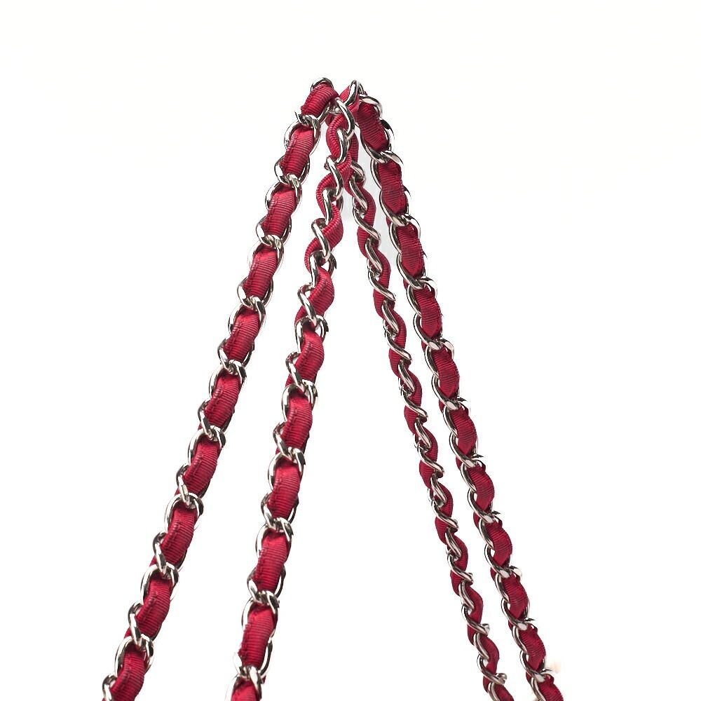 Chanel Chain Shoulder Bag With Coco Charm Striped Canvas Bicolor Silver