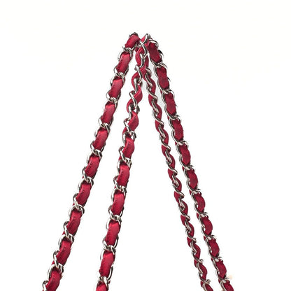 Chanel Chain Shoulder Bag With Coco Charm Striped Canvas Bicolor Silver