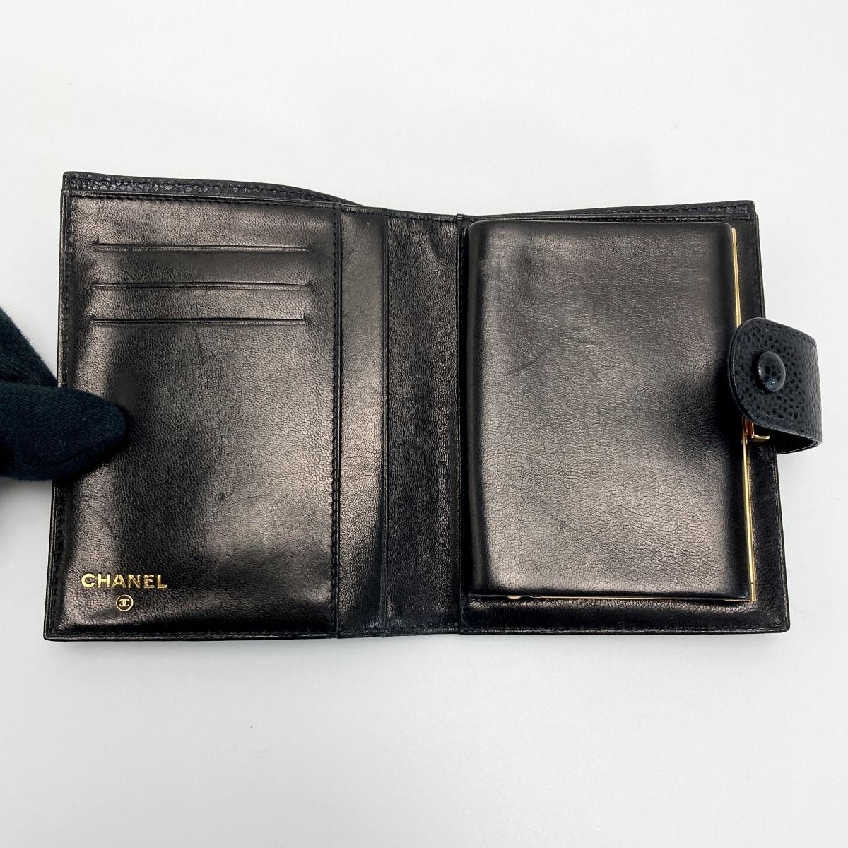 Chanel Coco Mark Clasp Bifold Wallet A13497 Black Caviar Skin Authenticity Yes