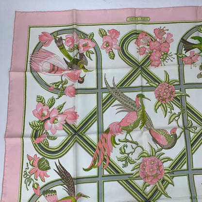 Hermes Scarf Silk Carre 90 Caraibes Caribbean Bird Pink