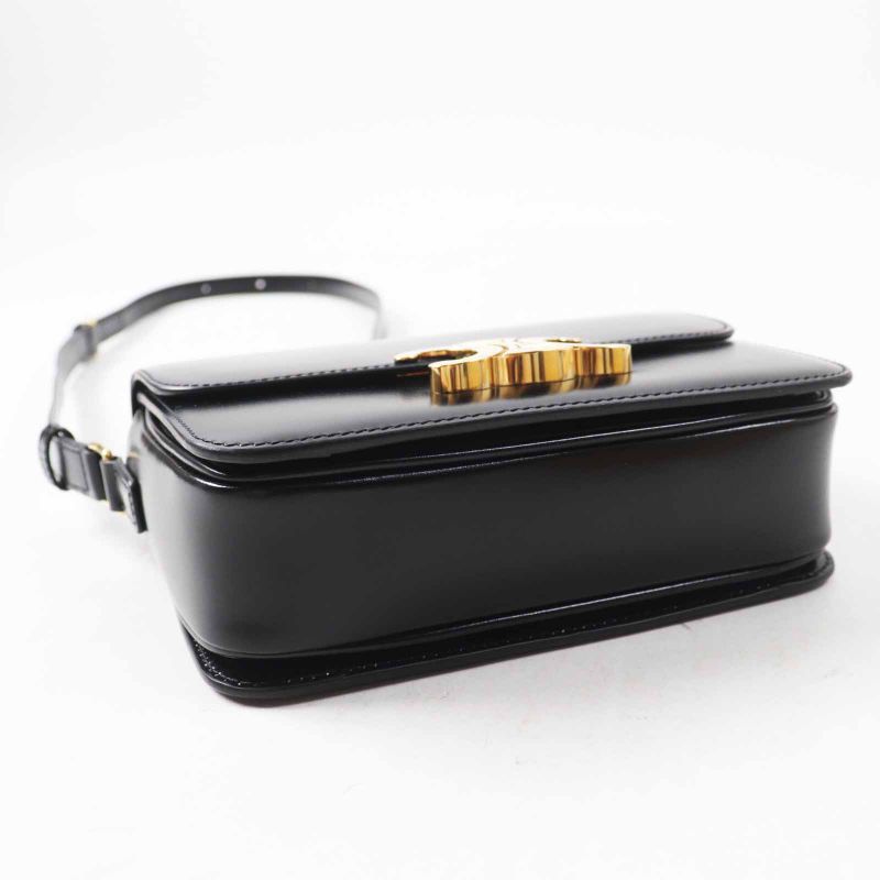 Celine 18842 Teen Triomphe Shiny Calfskin Shoulder Bag Black Gold Hardware