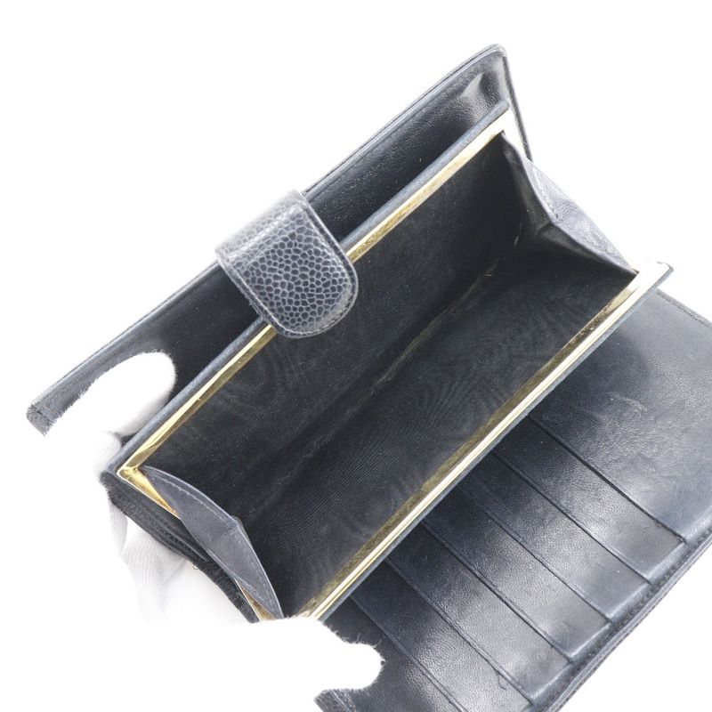 Chanel Caviar Skin Black Women's Long Wallet