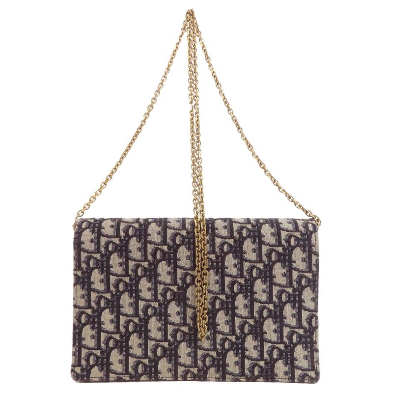 Christian DIOR Chain Wallet With Trotter Pattern Long Wallet With Coin Purse