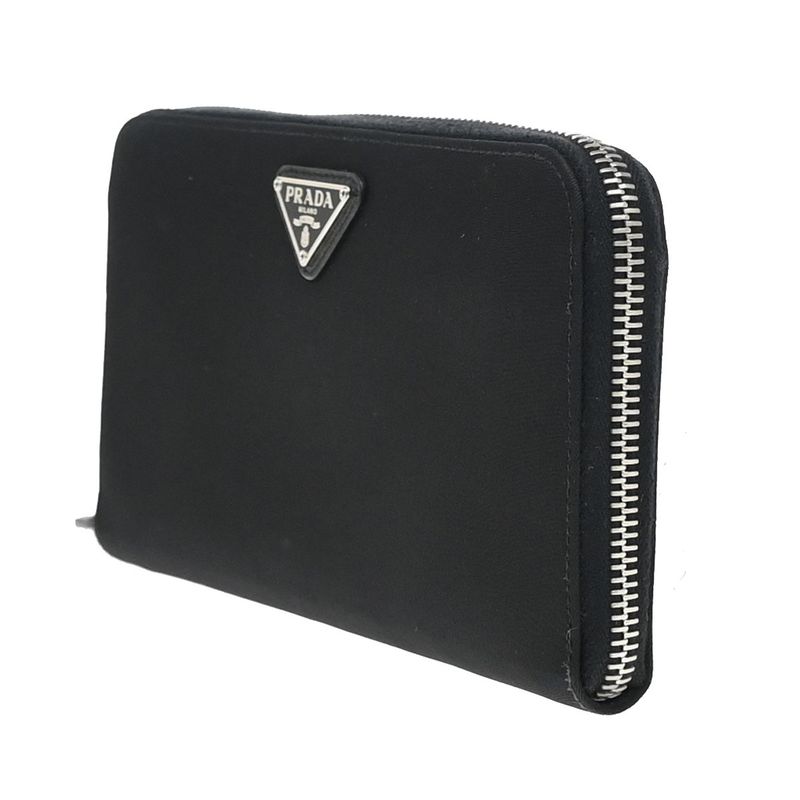 Prada Long Wallet Round Zipper Black Nylon Leather 62kb035