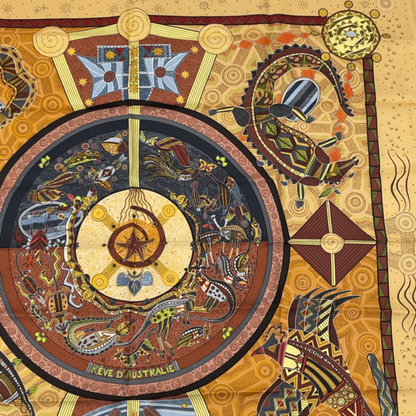 Hermes Silk Scarf Carre 90 REVE D'australie Australian Dream Yellow