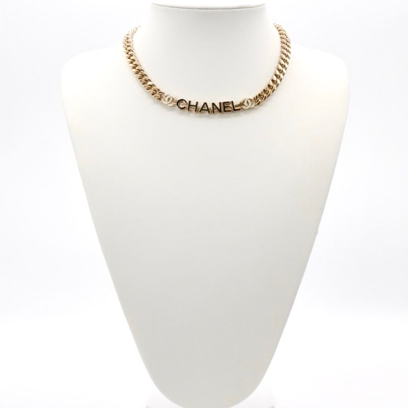 Chanel Necklace Pendant Choker Gold Black White Here Mark Logo