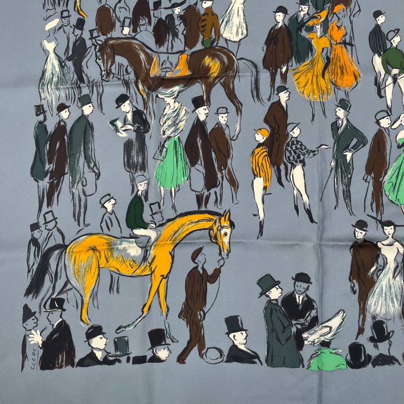 Hermes Carre 90 Silk Scarf Paddock Gray