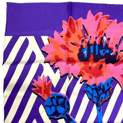 Christian DIOR Small Accessories Scarf Large Size D-flower Pop Flower Logo Silk