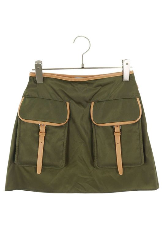 Prada 21h967 Re-nylon Triangle Logo Plate Multi Pocket Skirt Women 36