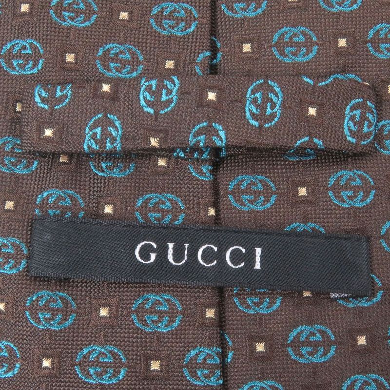 Gucci 100% Silk Interlocking G Total Pattern Cles St Logo Tie Wide Tie Brown
