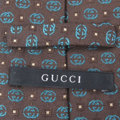 Gucci 100% Silk Interlocking G Total Pattern Cles St Logo Tie Wide Tie Brown