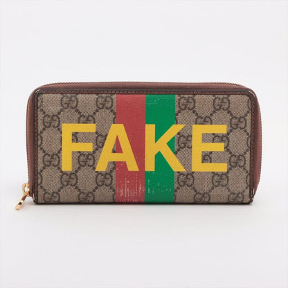 Gucci GG Supreme FAKE NOT PVC × Leather Round Zip Wallet Long Wallet 636169