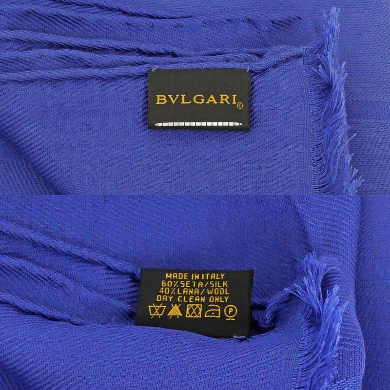 Bvlgari Scarf Logo Blue Silk Wool Accessories Others