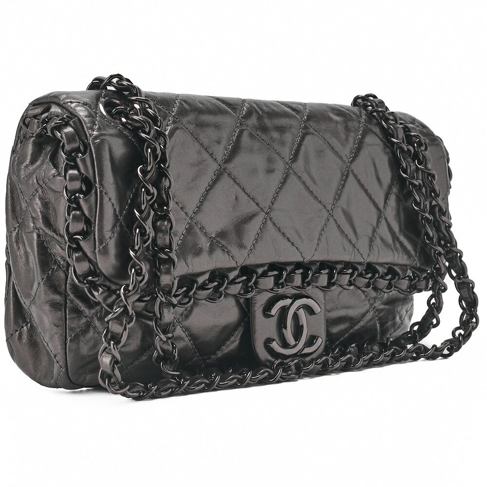 Chanel Matelasse Luxury Chain Shoulder Bag Vintage Calf Black With Black