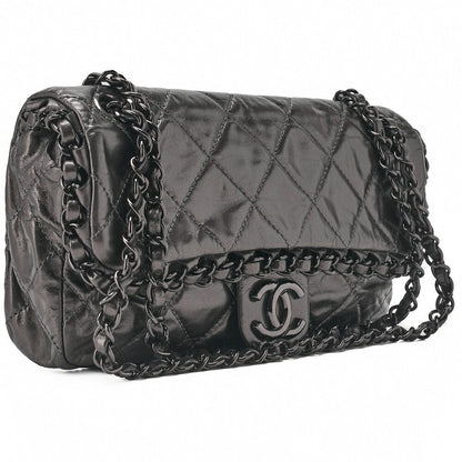 Chanel Matelasse Luxury Chain Shoulder Bag Vintage Calf Black With Black