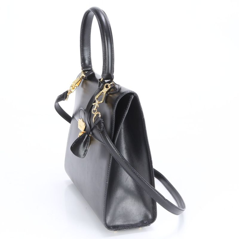 Prada Leather 2WAY Shoulder Bag Crossbody Hand Tote Genuine Leather Black Gold