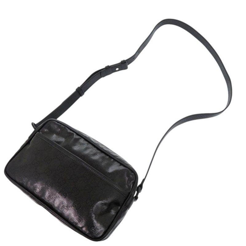 Gucci 760342 GG Crystal Leather Black Shoulder Bag Black 0458 Gucci
