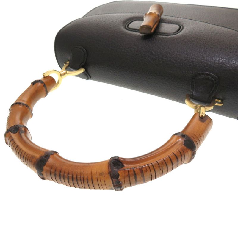 Gucci Bamboo Leather Black 000 2113 0633 Handbag Bag Black 0187 Gucci