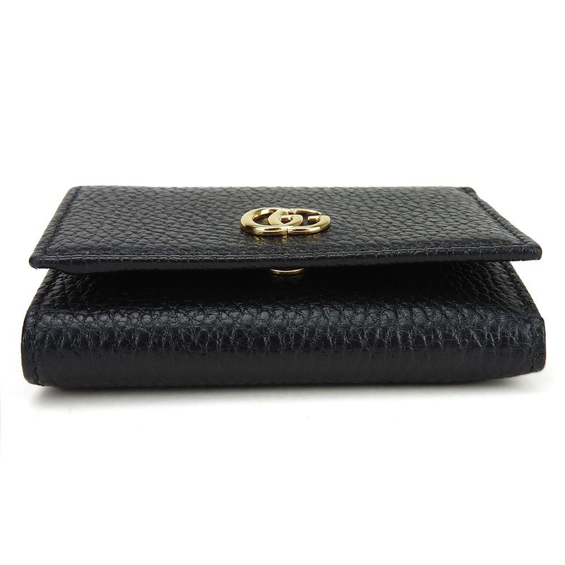 Gucci Trifold Wallet 644407 GG Marmont Leather Black Gold Hardware Compact
