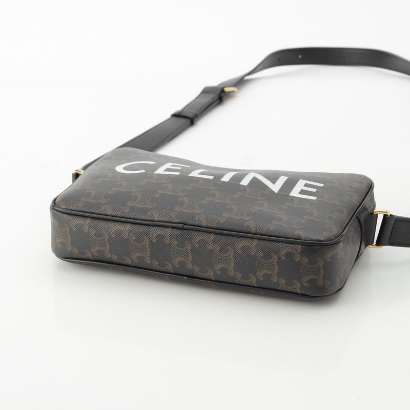 Celine Triomphe Canvas Medium Messenger Logo Shoulder Bag Brown Black