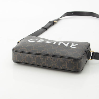 Celine Triomphe Canvas Medium Messenger Logo Shoulder Bag Brown Black