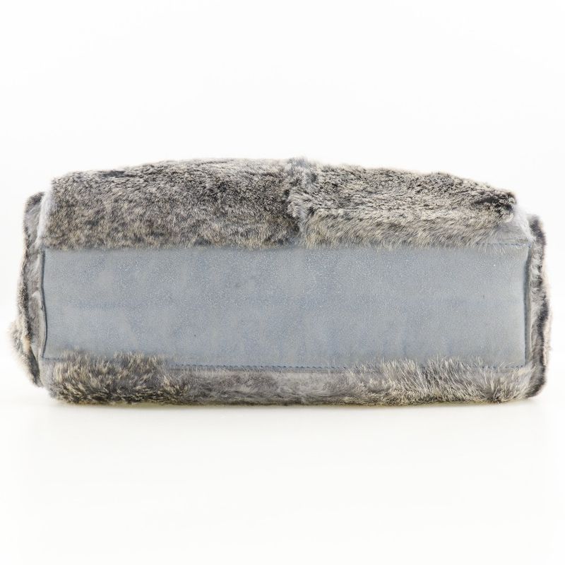 Chanel Coco Mark Lapin Rabbit Fur Blue Gray Women's Handbag