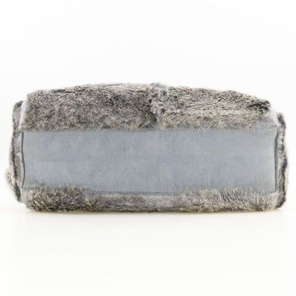 Chanel Coco Mark Lapin Rabbit Fur Blue Gray Women's Handbag