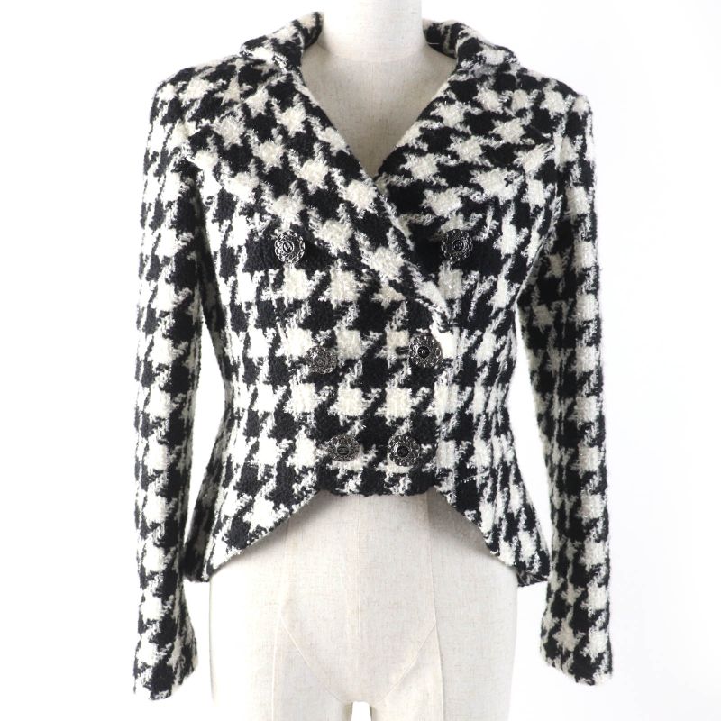 CHANEL P62358v47832 Wool Coco Mark Button Staggered Pattern Tweed Jacket Black