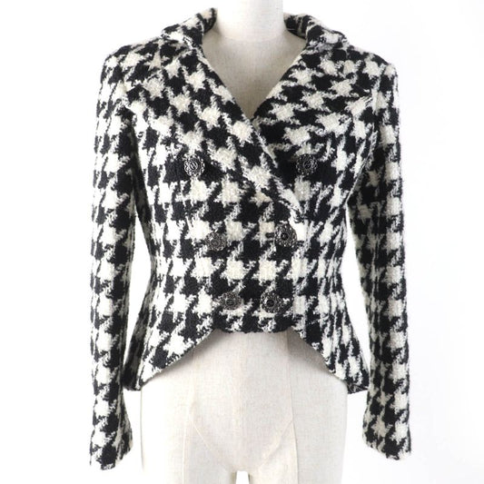 CHANEL P62358v47832 Wool Coco Mark Button Staggered Pattern Tweed Jacket Black