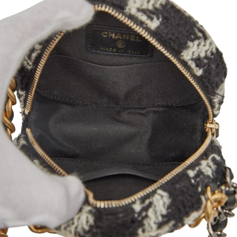 Chanel Coco Mark Chain Shoulder Bag Black White Tweed Leather Women's Chanel