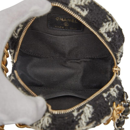 Chanel Coco Mark Chain Shoulder Bag Black White Tweed Leather Women's Chanel