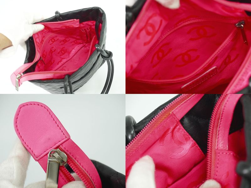 Authentic Chanel Coco Mark Cambon Line Tote Handbag Leather Black White Cambon