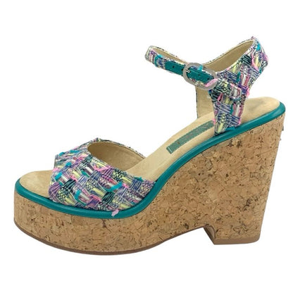 Chanel Sandals Shoes Tweed Cork Multicolor Unused Here Mark