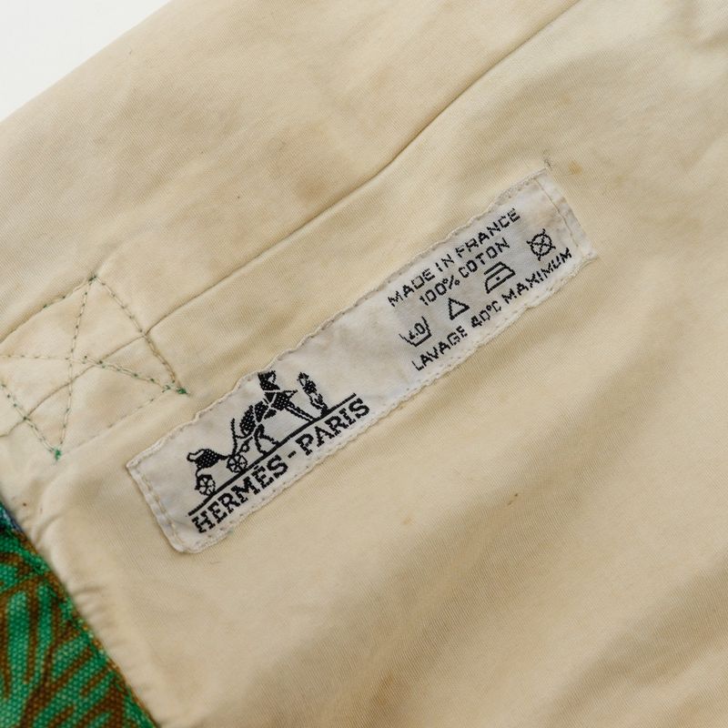 Hermes One Shoulder Botanical Pattern Bird Pattern Vintage Cotton Green Women