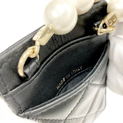 Chanel Card Case Card Holder Pass Case Black Gold Coco Mark Matelasse Pearl