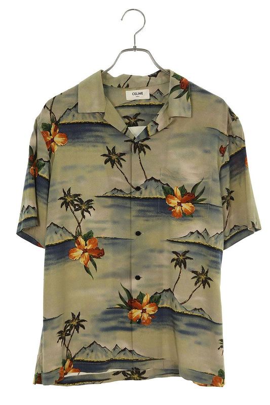 Celine 2c946862t Rayon Hawaiian Short Sleeve Shirt Men 38