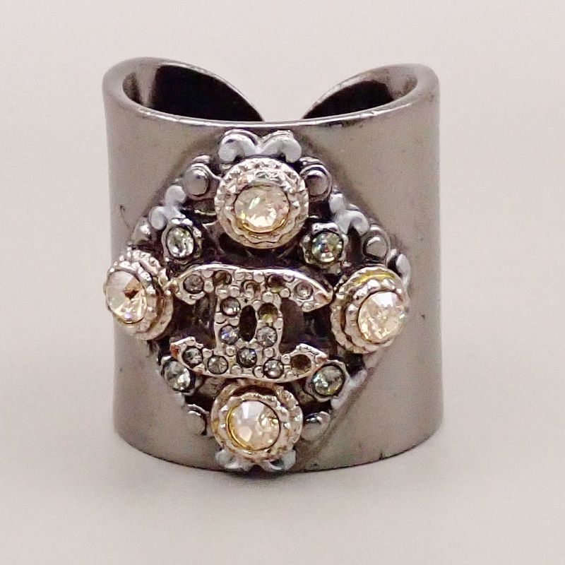 Chanel Ring CC Mark Silver Stones Size 12 34ka622