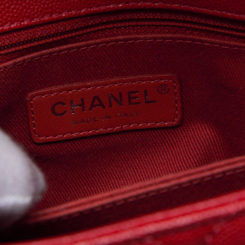 Chanel Matelasse Coco Handle 2WAY Handbag Caviar Skin Red With Silver Hardware