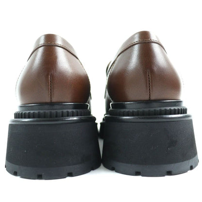 CHANEL 23A G45074 Coco Mark Matelasse Thick Soled Leather Loafers Brown Black