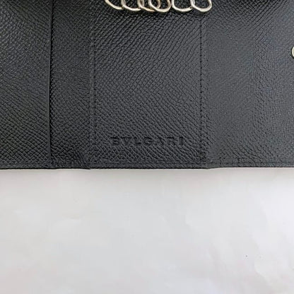 Bulgari 6ring Key Case Black Logomania Unused Excellent Condition Grained