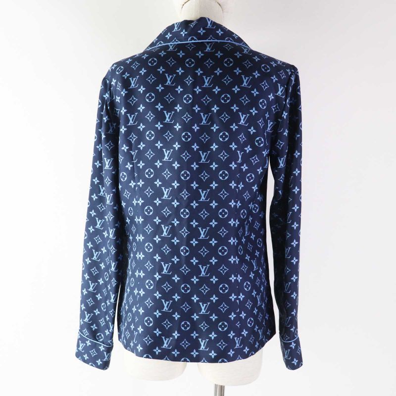Louis Vuitton 22AW 100% Silk Monogram Pajama Shirt/long Sleeve Shirt Navy