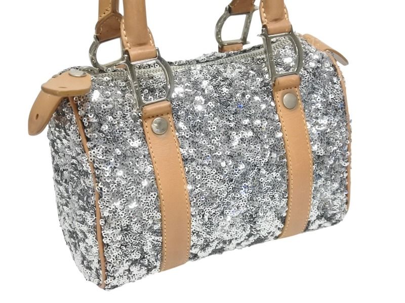 Dior Mini Boston Bag Sequin Leather Silver — view 4