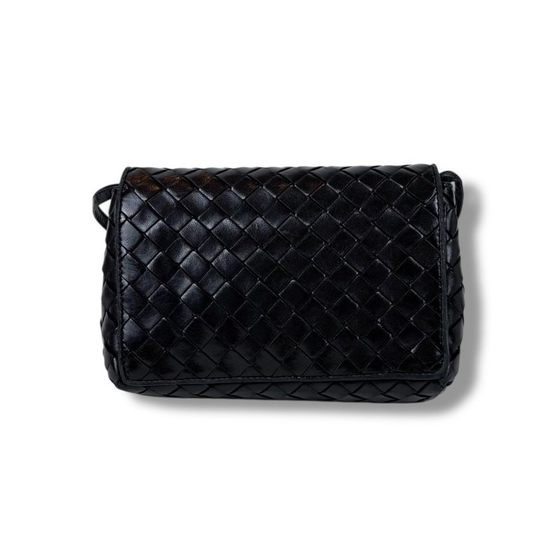 Bottega Veneta Mini Shoulder Bag Tassel Fringe Intrecciato Leather Black