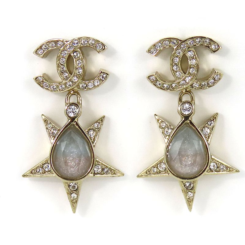 Chanel Earrings Coco Mark Metal Rhinestone Gold Plated Star Accessories Ladies