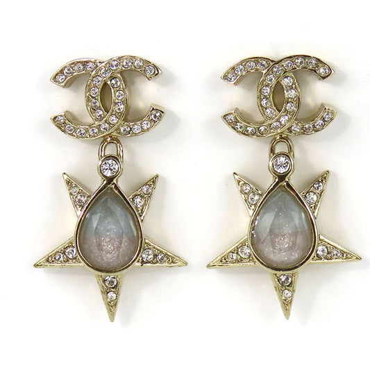 Chanel Earrings Coco Mark Metal Rhinestone Gold Plated Star Accessories Ladies
