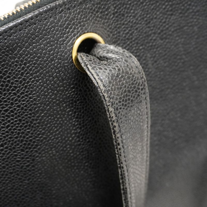 Chanel Shoulder Bag Caviar Skin Black Gold Hardware Women