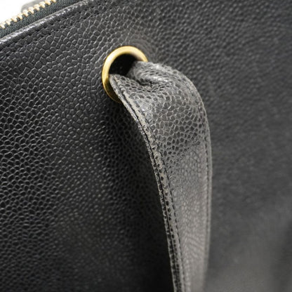 Chanel Shoulder Bag Caviar Skin Black Gold Hardware Women
