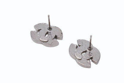 Chanel CC Logo Earrings Rhinestone Silver Color 01 — view 7